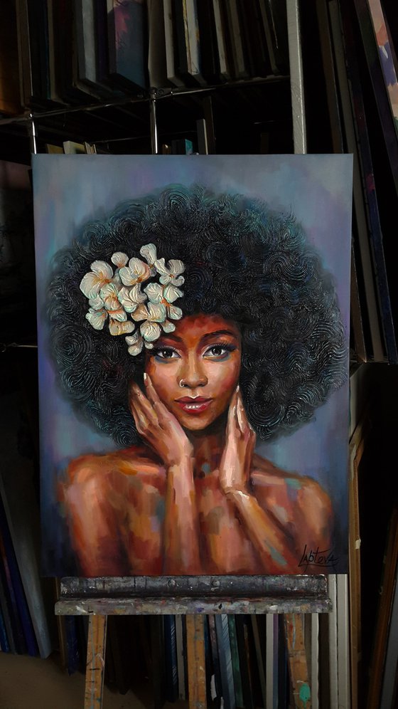 African woman portrait painting - portrait of a black woman