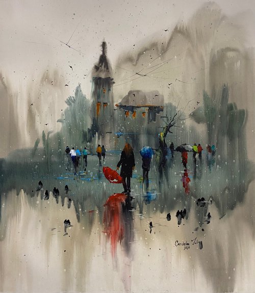 Watercolor “Spring shower”, perfect gift by Iulia Carchelan