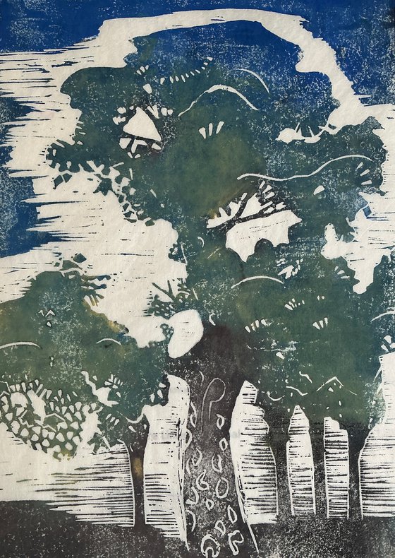Sycamore linocut and woodblock