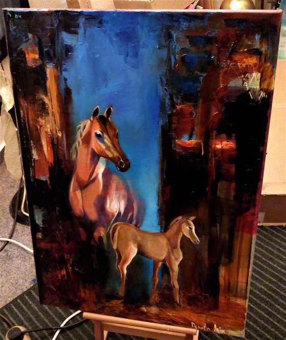Horses Family  - Original Oil Painting