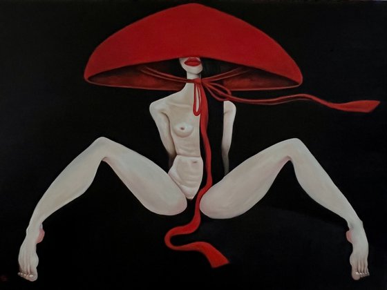 Nude in a red hat