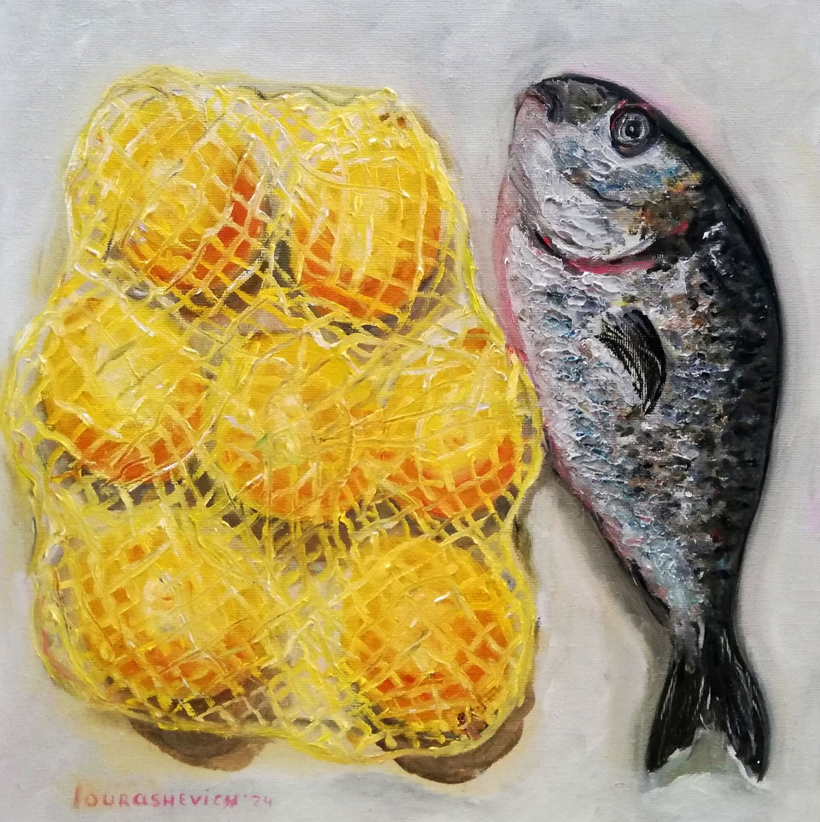 Impressionistic Still Life Oil Painting By Katia Ricci, 12 X 12", Lemons