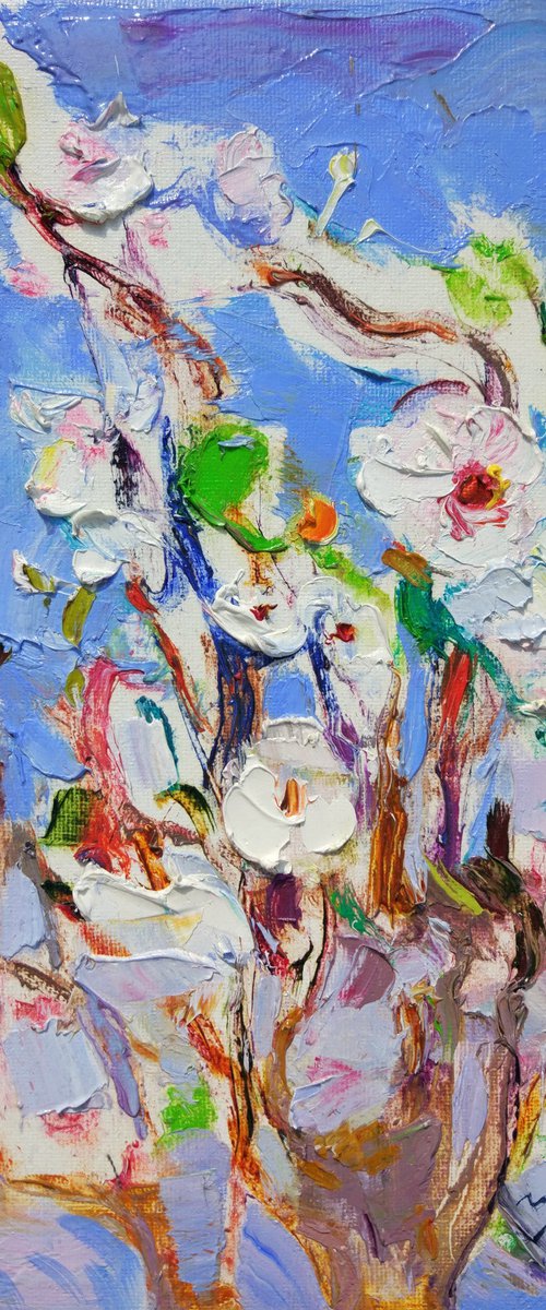 Sunny mood . Flowering branch .  Original oil painting by Helen Shukina