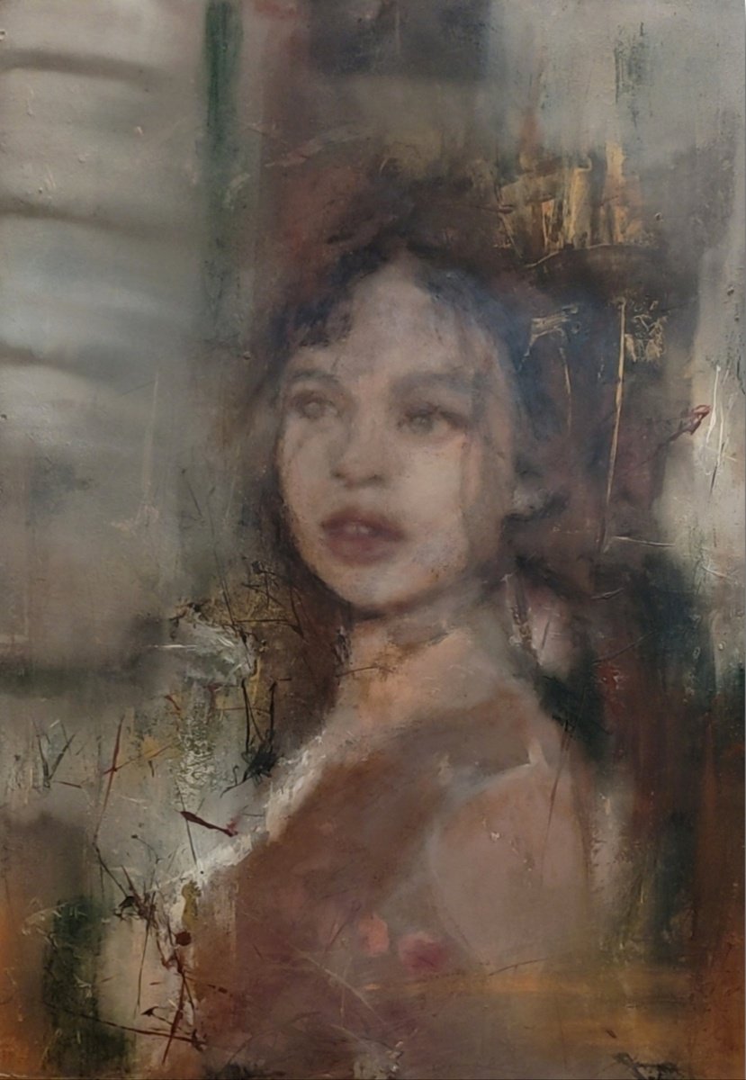 Impressionistic Portrait Oil Painting By Yuliia Kyrsanova, 24 X 31", The Mystery Of Her Gaze, Original Artwork