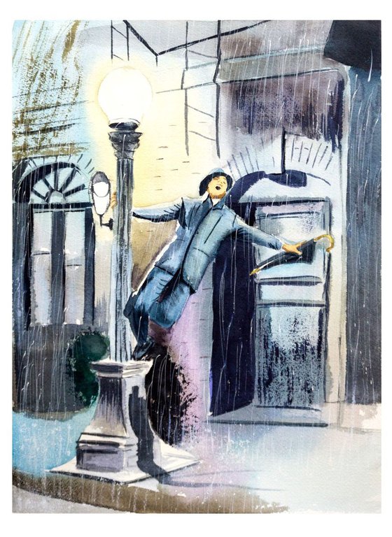 Singin in the rain Original watercolor painting