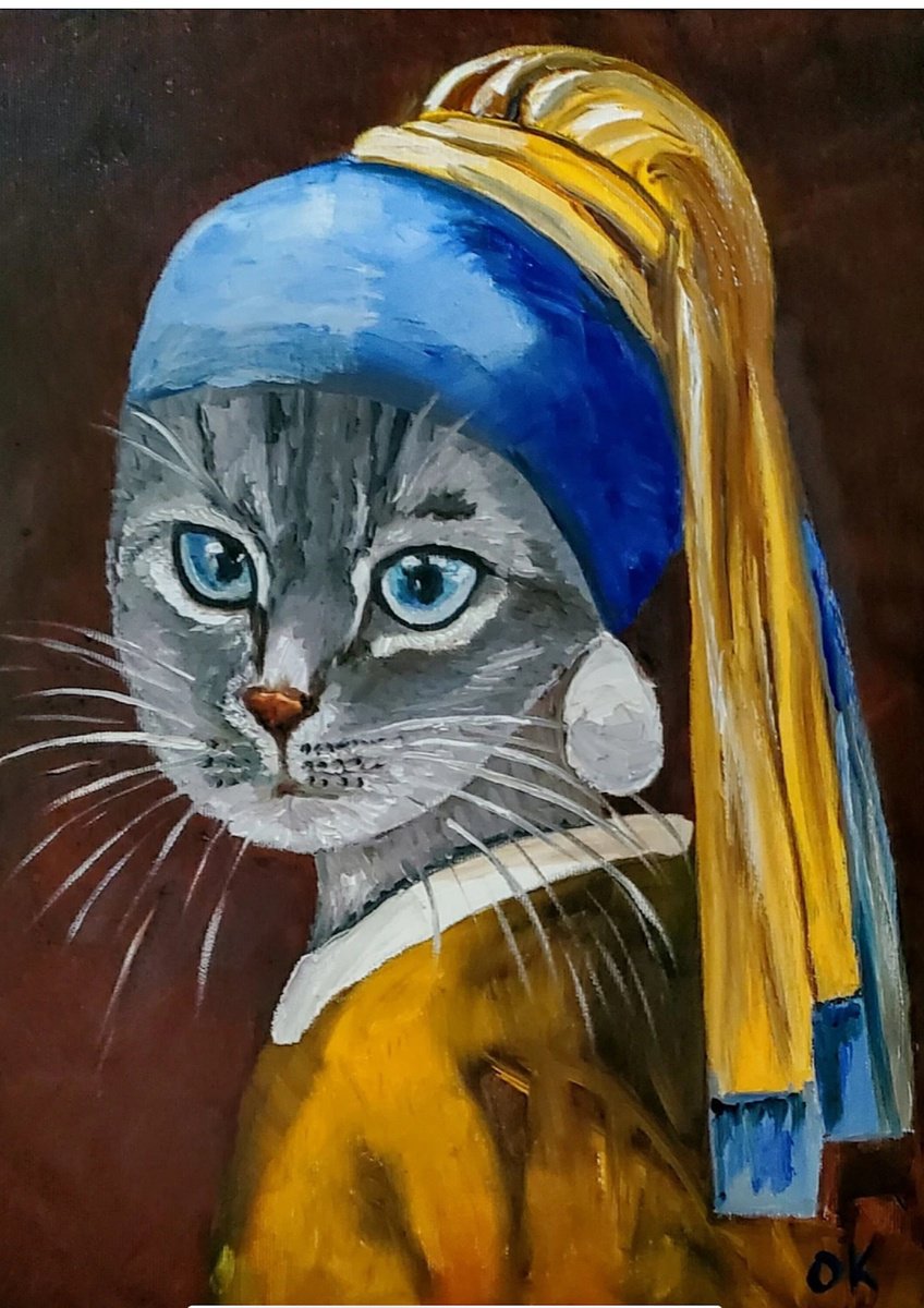 Impressionistic Animal Oil Painting By Olga Koval, 12 X 16", British Blue Cat #3, Original Artwork