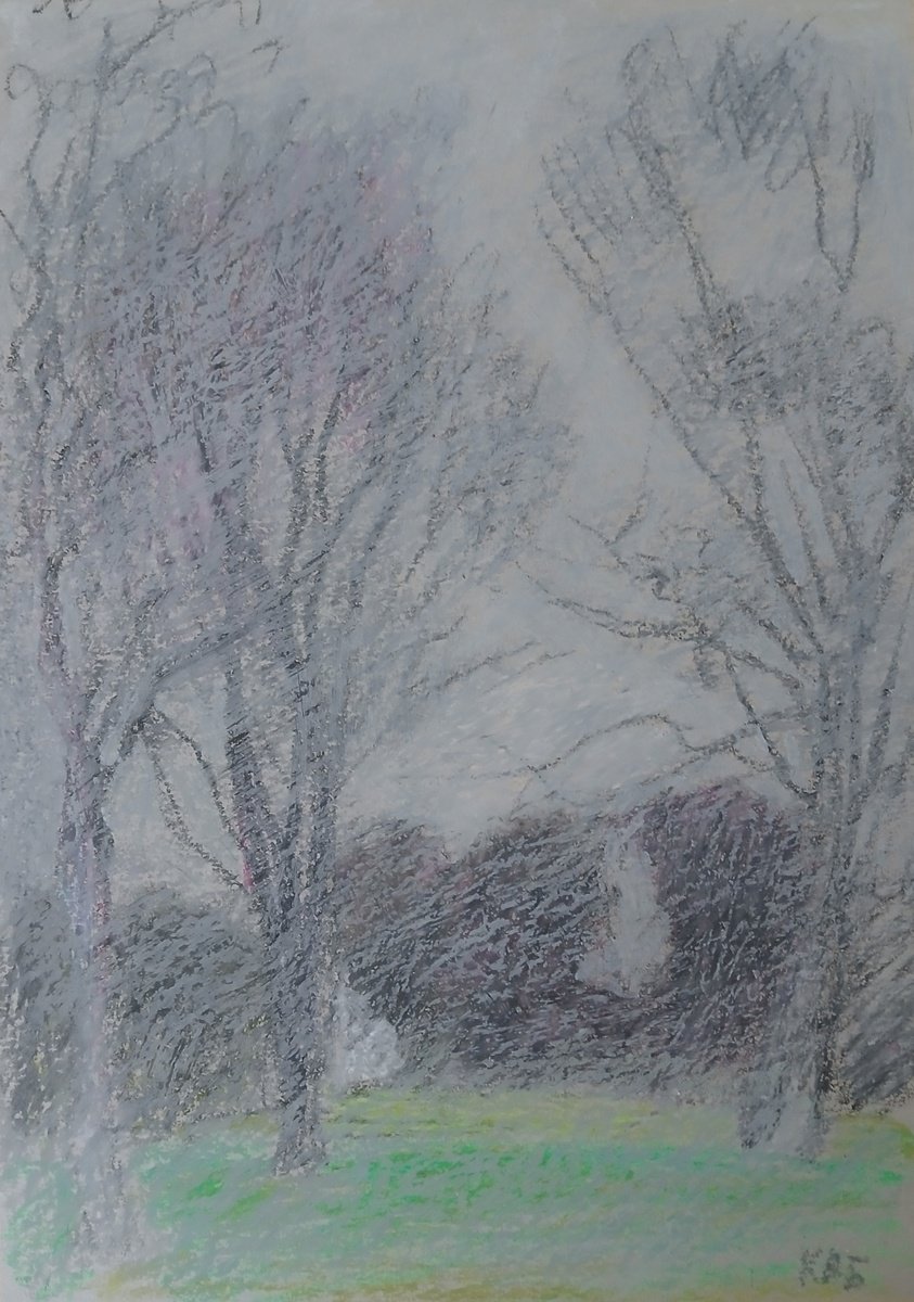 Graphic Landscape Pastel Drawing By Vasyl Koval, 8 X 12", Smog, Original Artwork