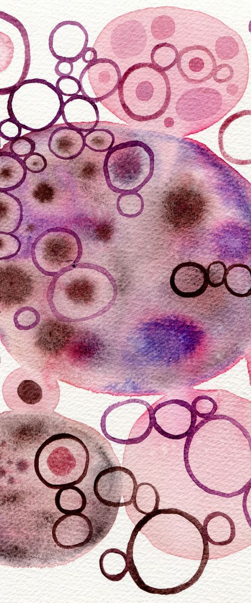 Abstract watercolor art with pink and violet circles by Liliya Rodnikova