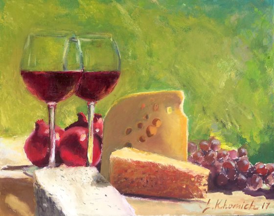 Original Still life oil painting, wine glasses paintings sale, wine oil painting canvas