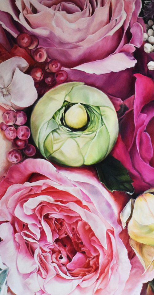 Large author's oil painting with flowers Abundance 150*120 cm by Irina Ivlieva