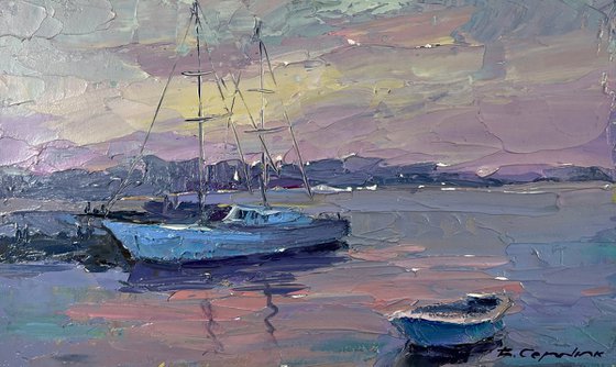 Yacht in the Colors of the Evening Sky