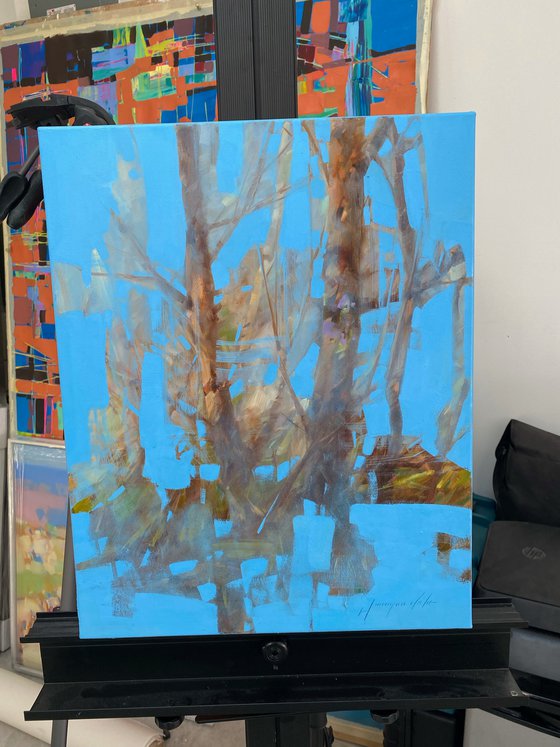 Trees in Sky, Original oil painting, Handmade artwork, One of a kind