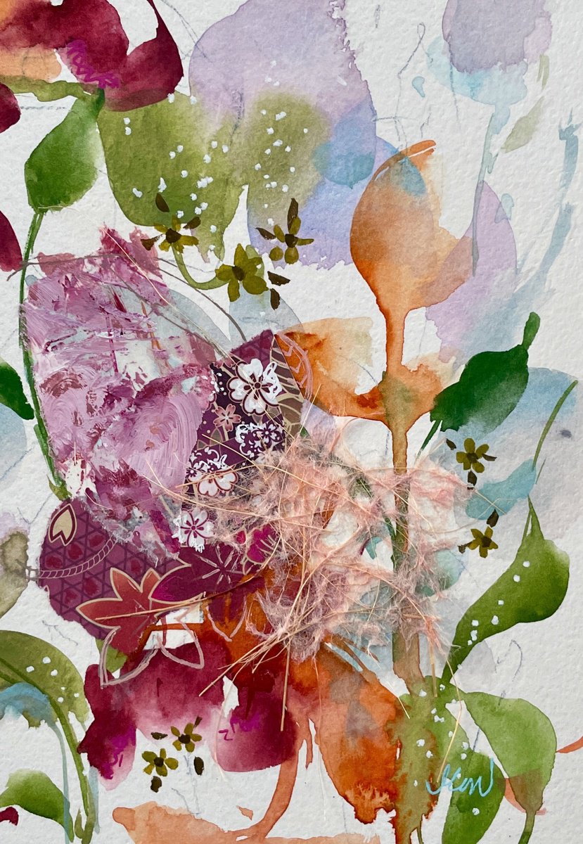 Organic Botanical Collage By Nicole Esposito Woodall, 5 X 7", Field Day V, Original Artwork