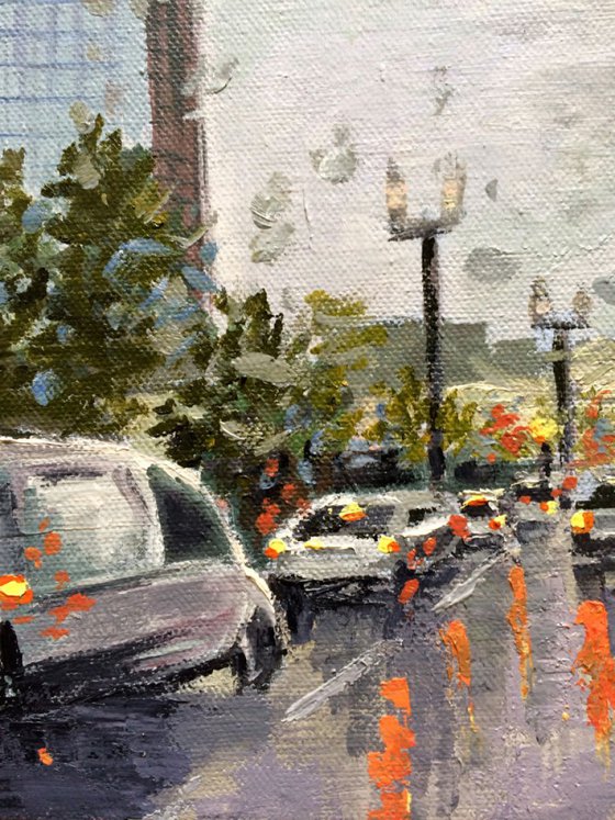 May Showers - Original Cityscape in Oils