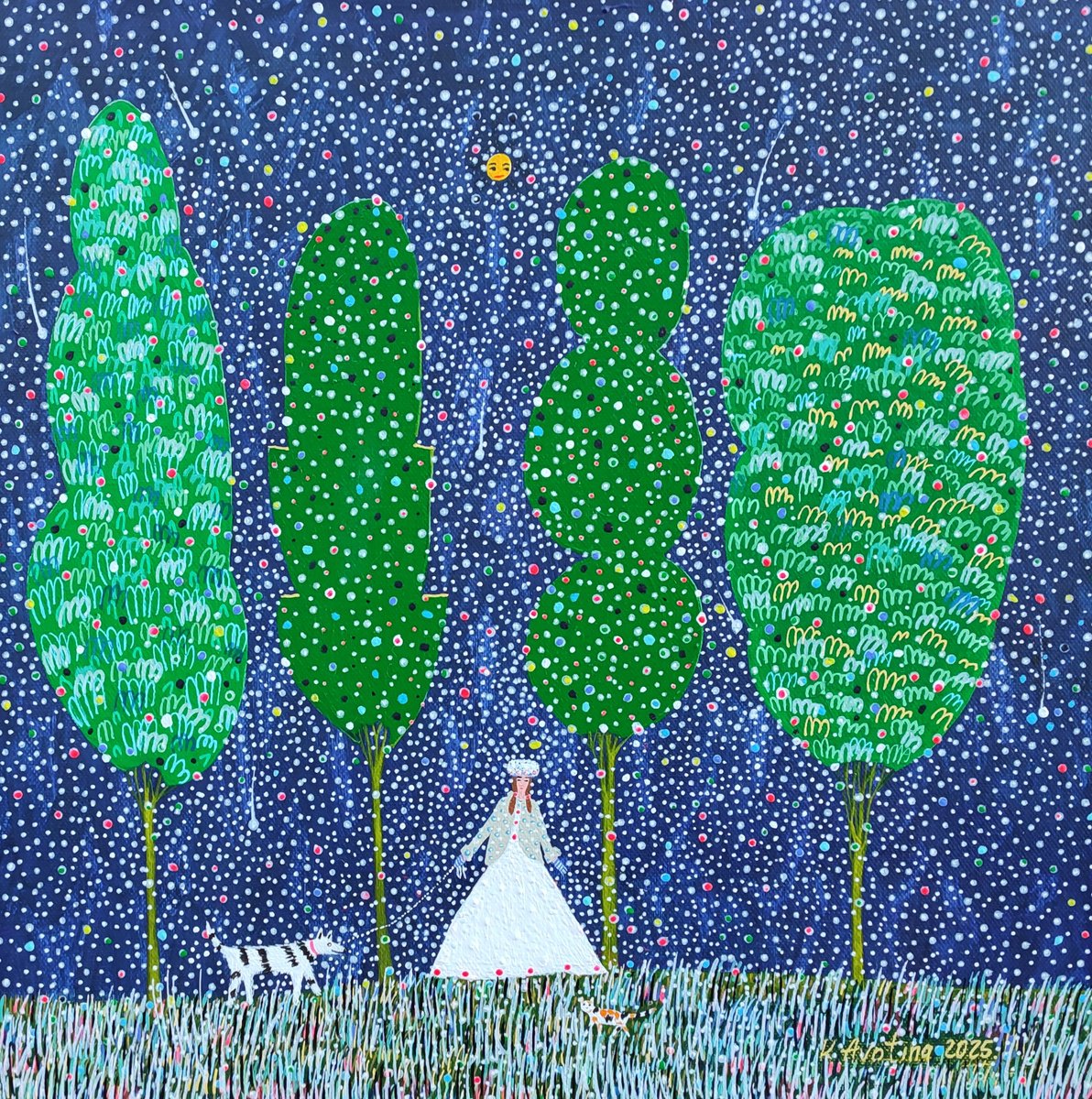  The Trees, The Moon And Her By Katrina Avotina, 16 X 16, Artwork For Sale On Artfinder