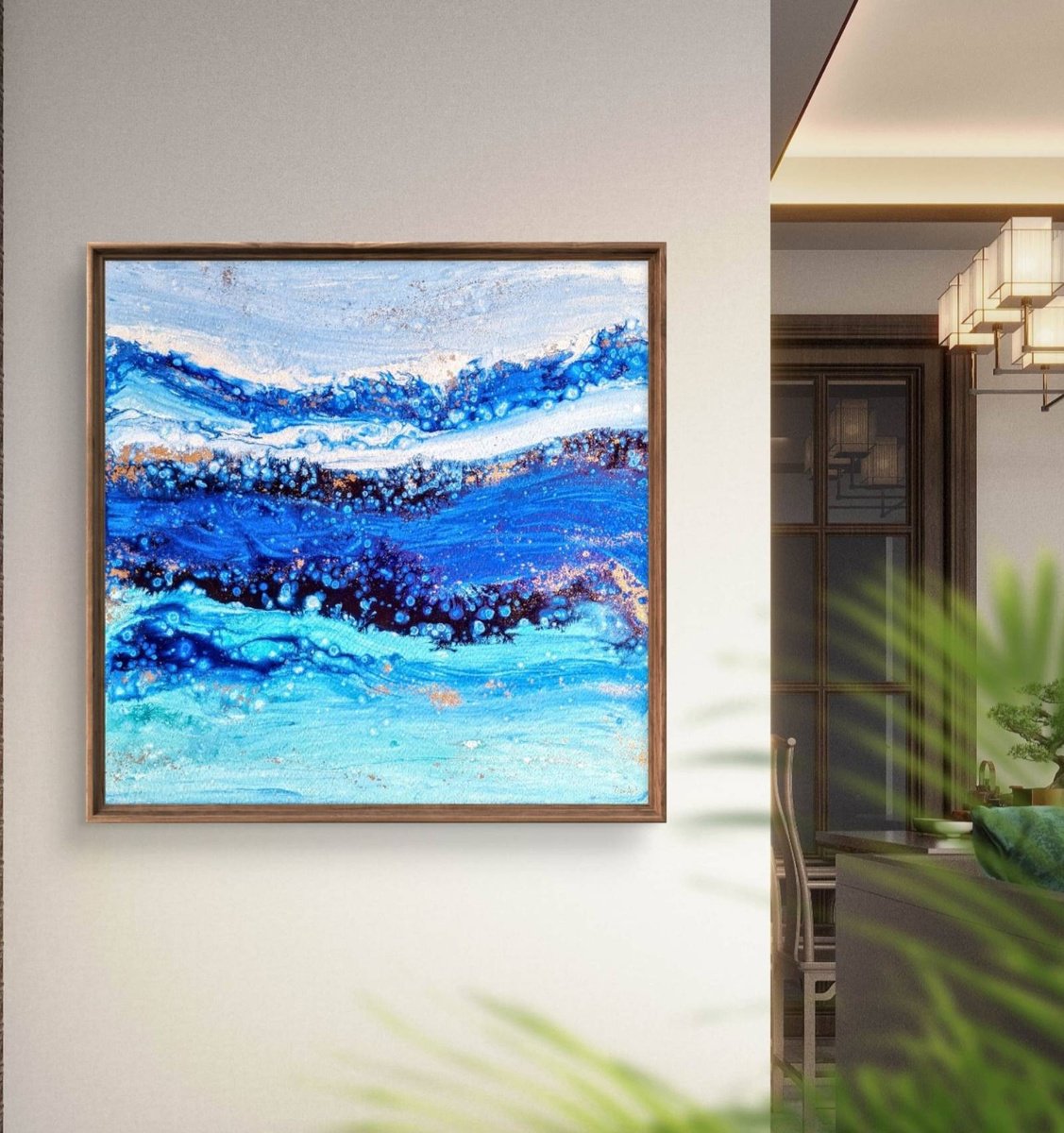 Abstract Acrylic Painting By Eleni Denart, 36 X 36, Frost In Time, Original Artwork