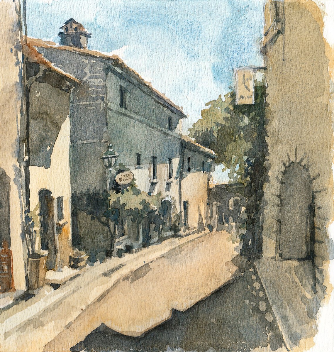 Impressionistic Cityscapes Watercolour By Tatiana Alekseeva, 7 X 8", Where The Street Pauses, Original Artwork