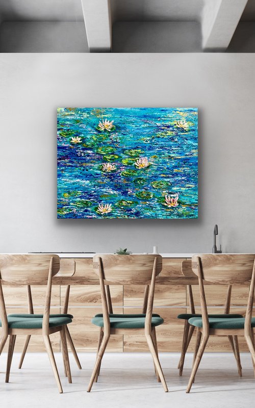 Blue Waterlily Pond - Abstract by Pooja Verma