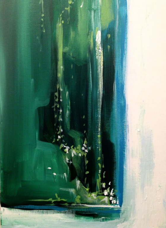 Light emerald green double waterfall-original abstract painting- 46 x 61 cm (18' x 24')