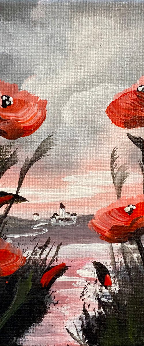 Path through the Poppy Field to a Village by Marja Brown