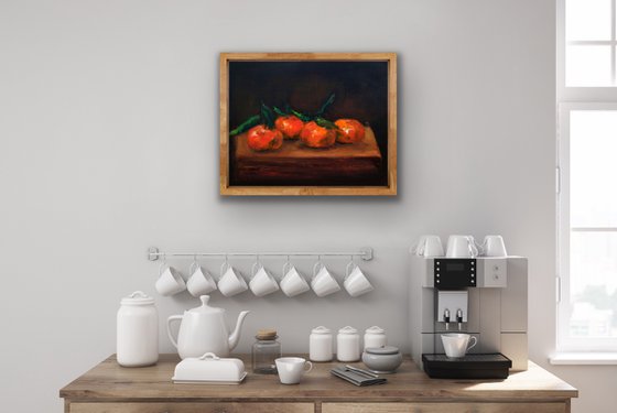 Clementines Kitchen wall art painting , Tangerines Still life, Fruit Oil painting on canvas