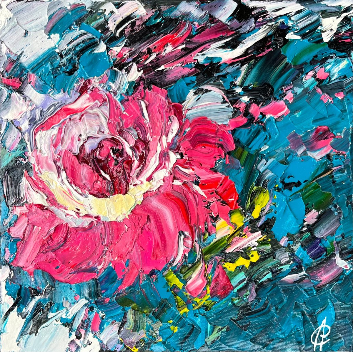 Abstract Botanical Oil Painting By Svitlana Andriichenko, 12 X 12", Confidence P.s., Original Artwork