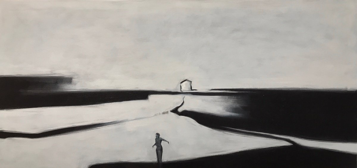 Expressive Landscape Oil Painting By Romuald Mulk Musiolik, 58 X 28", Gullfoss, Original Artwork