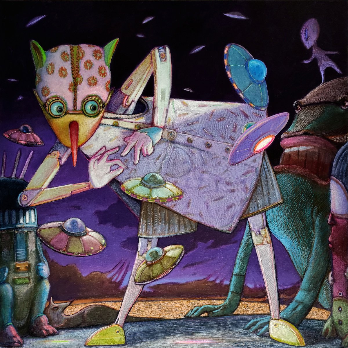 Surrealistic Portrait Painting By Carlo Salomoni, 24 X 24, Pinocchio And Things You Don