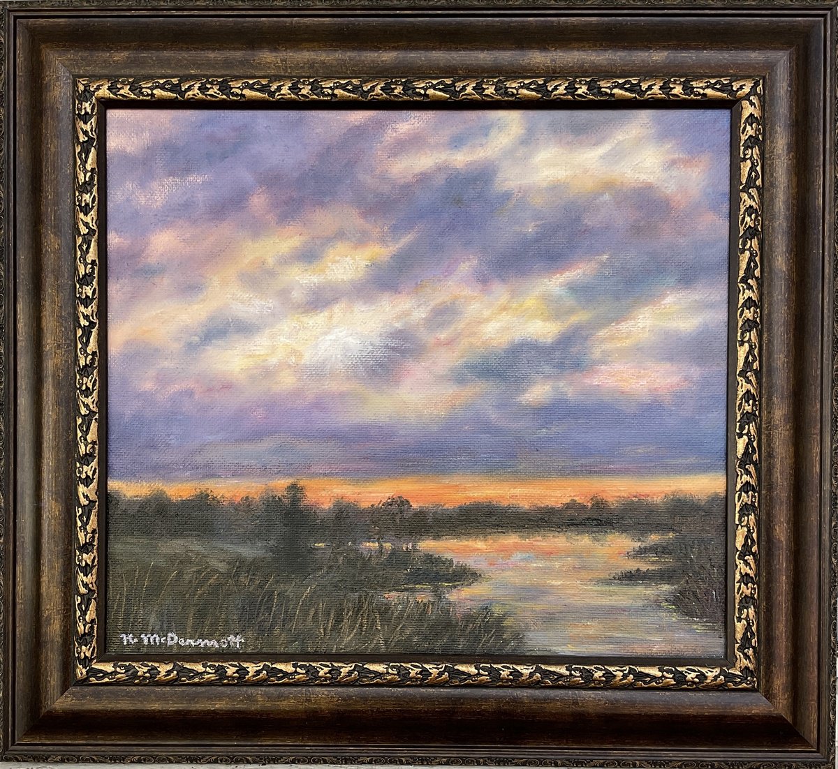 Impressionistic Landscape Oil Painting By Kathleen Mcdermott, 22 X 20", Catawba River Sundown, Original Artwork