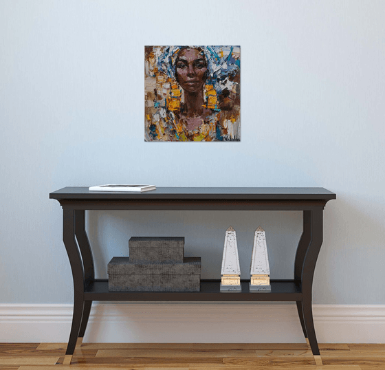African woman- portrait painting impasto style