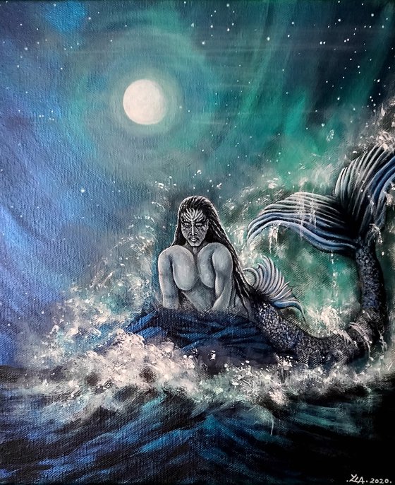 The Merman. Original acrylic painting by Zoe Adams.