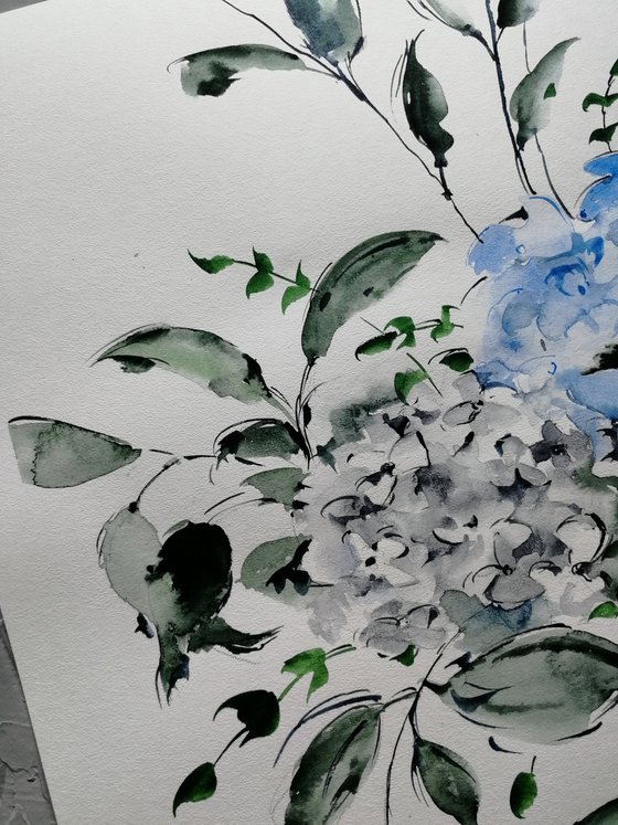 Hydrangea flowers painting