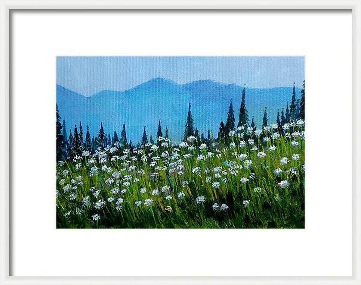 Whispering Blue Hills - Hillscape,  Miniature, Postcard painting 5.8x 8.3 by Asha Shenoy