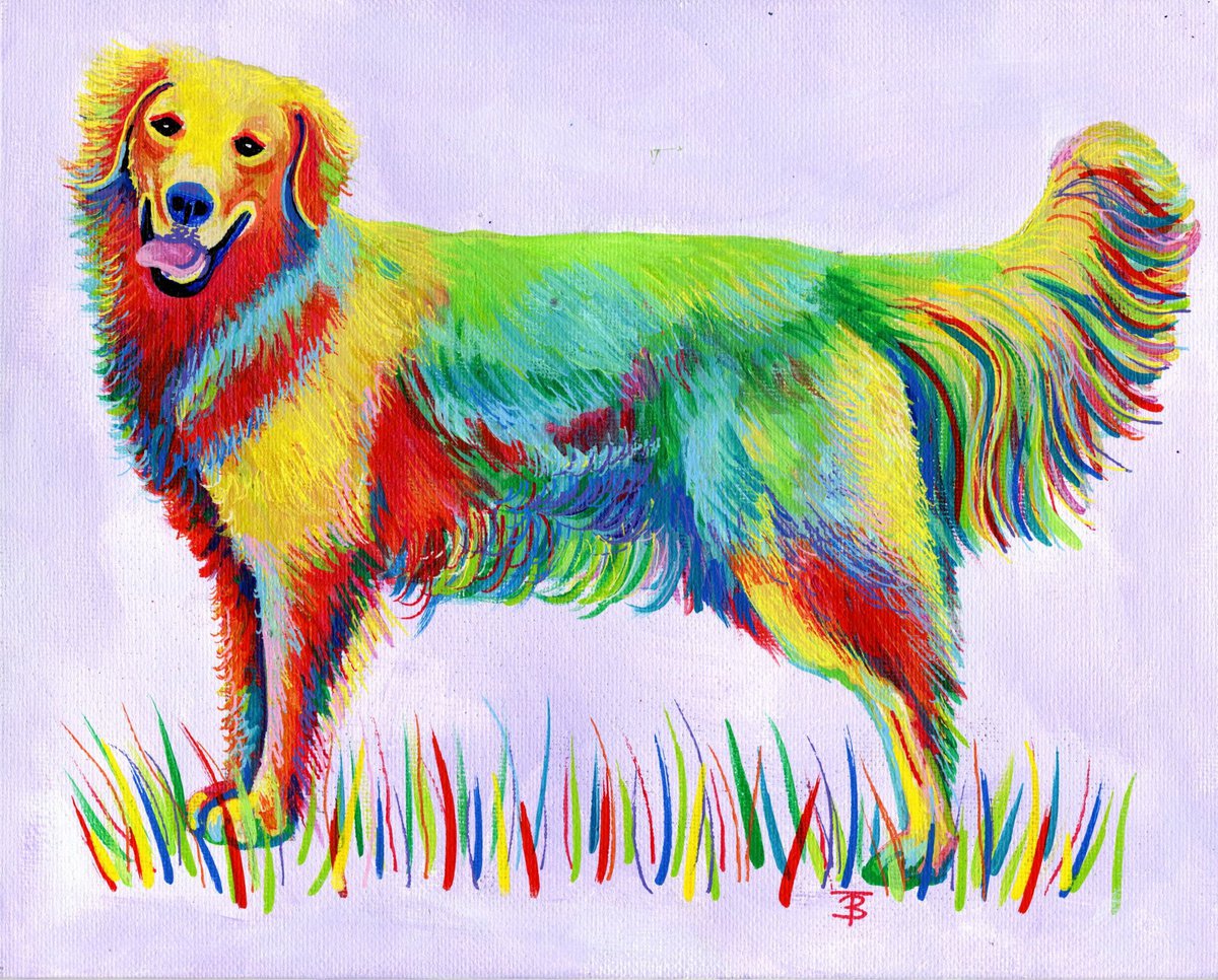Illustrative Animal Acrylic Painting By Tiffany Budd, 12 X 10", Rainbow Retriever, Original Artwork