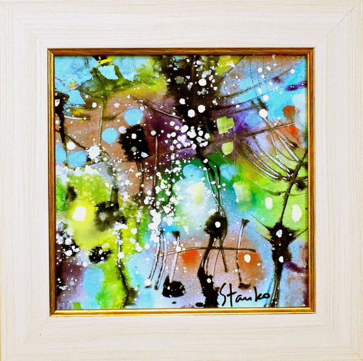 Abstract Landscape Acrylic Painting By Stanislav Bojankov, 12 X 12", Winter Mood-Ii, Original Artwork