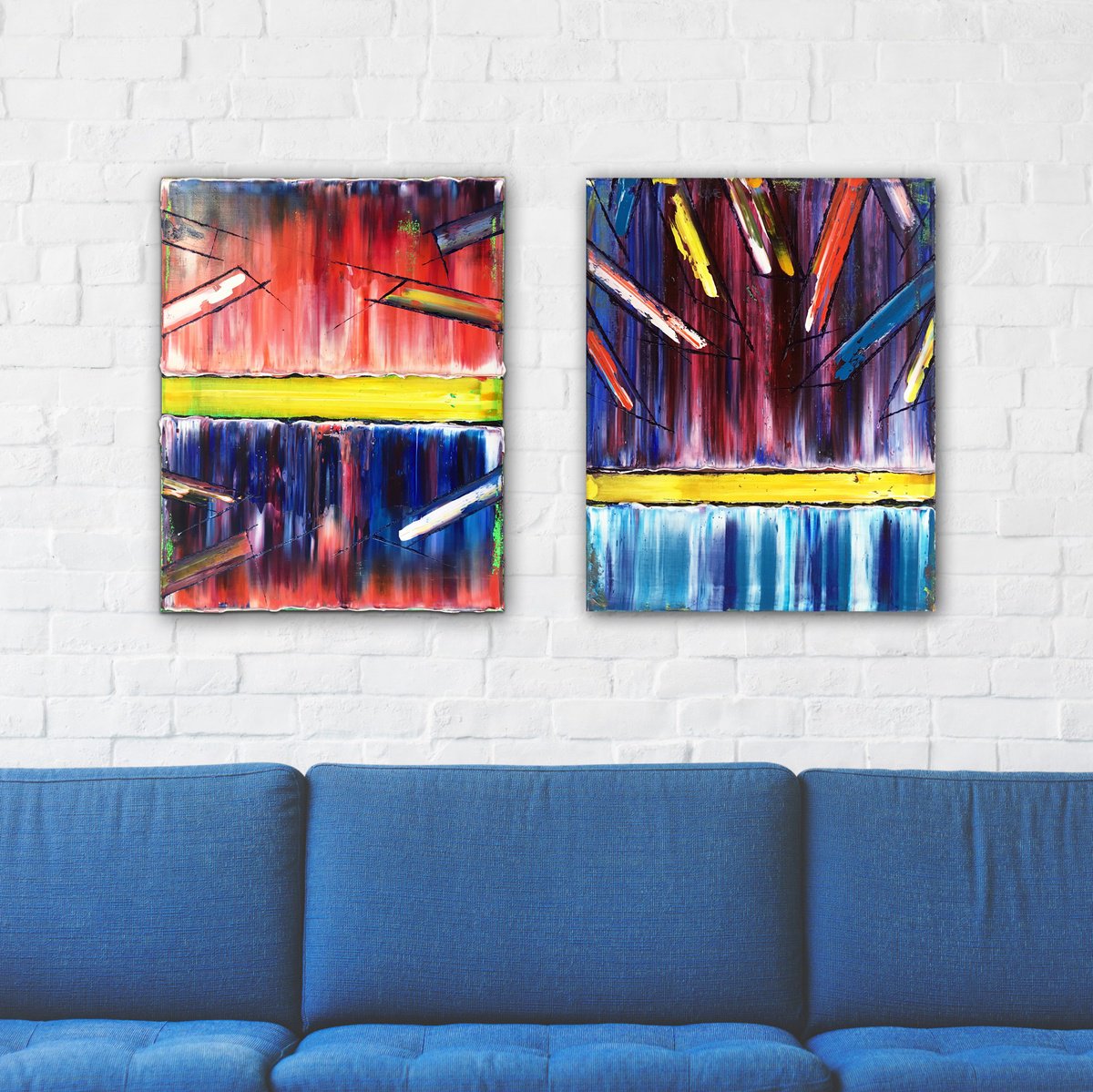 Urban And Pop Abstract Oil Painting By Preston M. Smith (Pms), 32 X 20", "Bipolarity", Original Artwork