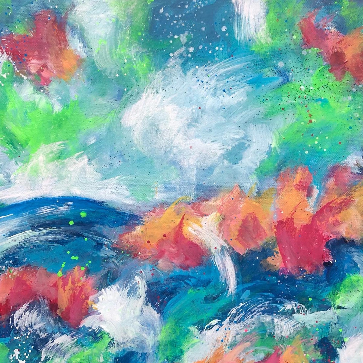 Abstract Landscape Acrylic Painting By Kate Marion Lapierre, 12 X 12", Nature