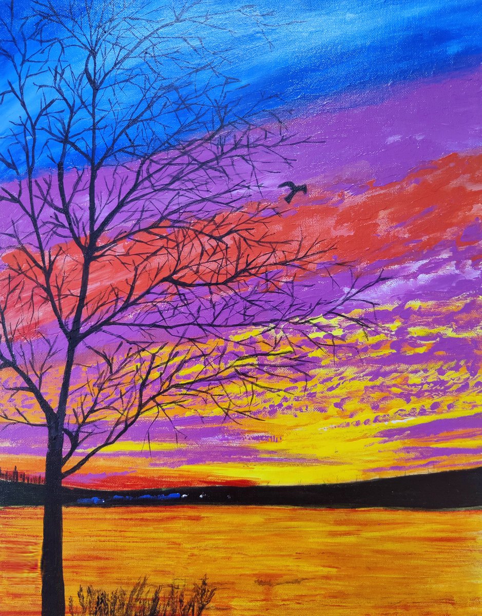 Evening by the lake, Original Acrylic ,2020, gift painting by Kashika