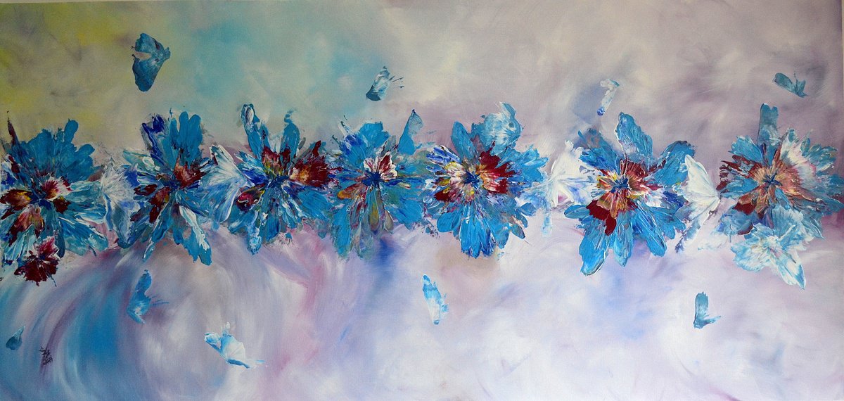 Flowers of love - Free shipping - XXL 200X100 cm - palette knife painting by Isabelle Vobmann