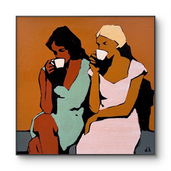 Women Drinking Coffee Original Painting