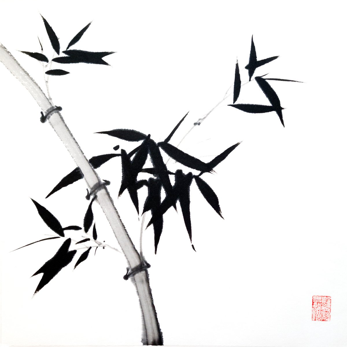 Bamboo branch  - Bamboo series No. 2102 - Oriental Chinese Ink Painting by Ilana Shechter