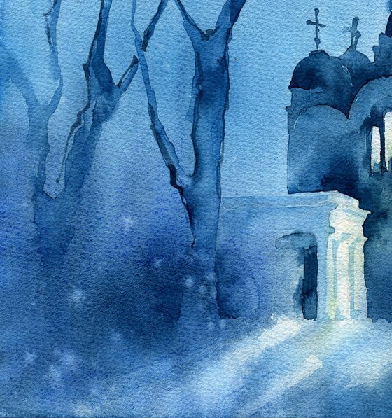 Architectural landscape "Evening Kyiv. Vladimir Cathedral" - Original watercolor painting