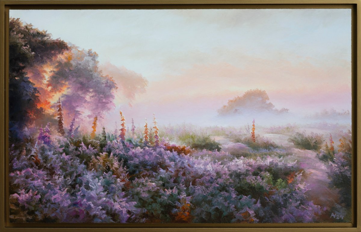 Impressionistic Landscape Oil Painting By Oleksii Vylusk, 33 X 21", Morning 20, Original Artwork