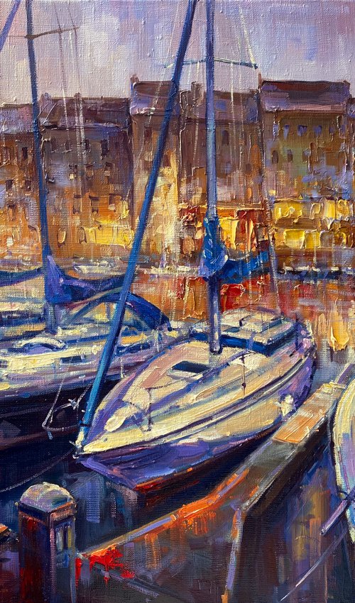 "Harbour Nights"original oil painting by Artem Grunyka by Artem Grunyka