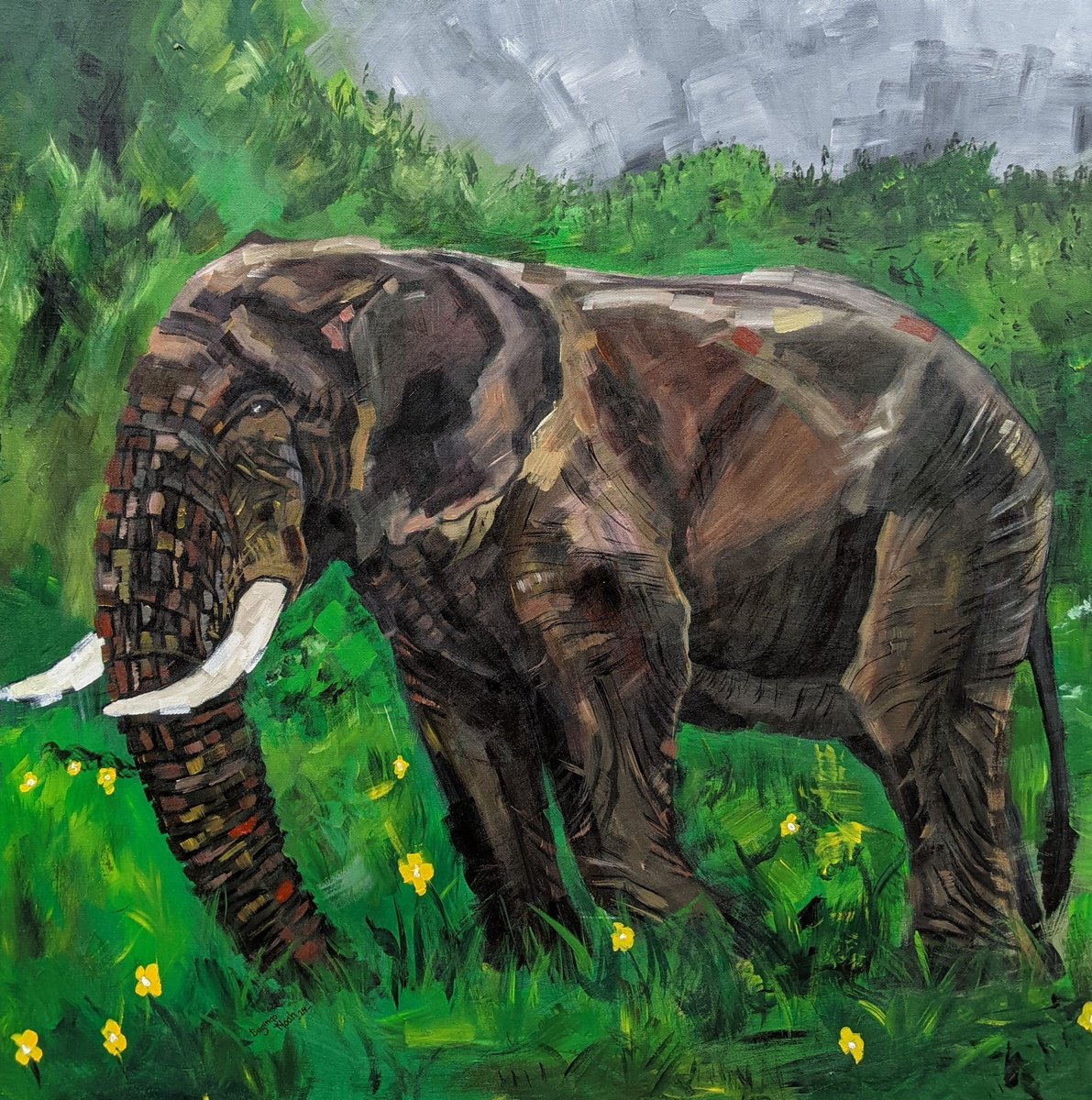 Impressionistic Animal Acrylic Painting By Bugingo Noah, 28 X 28, Inzovu Y