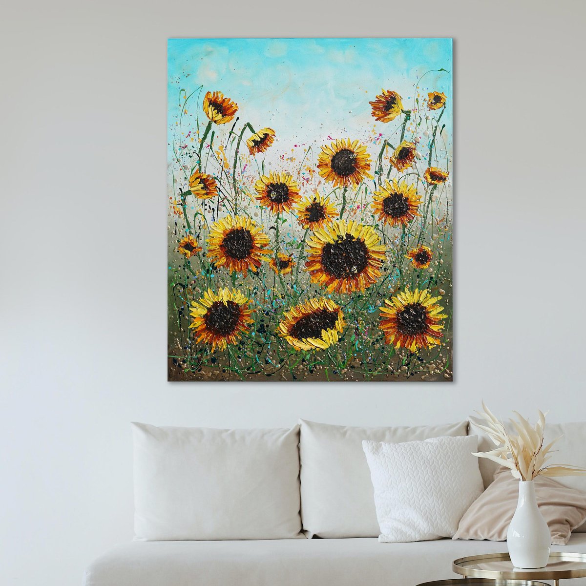 Organic Botanical Acrylic Painting By Amanda Dagg, 30 X 36, Sunflower Joy, Original Artwork