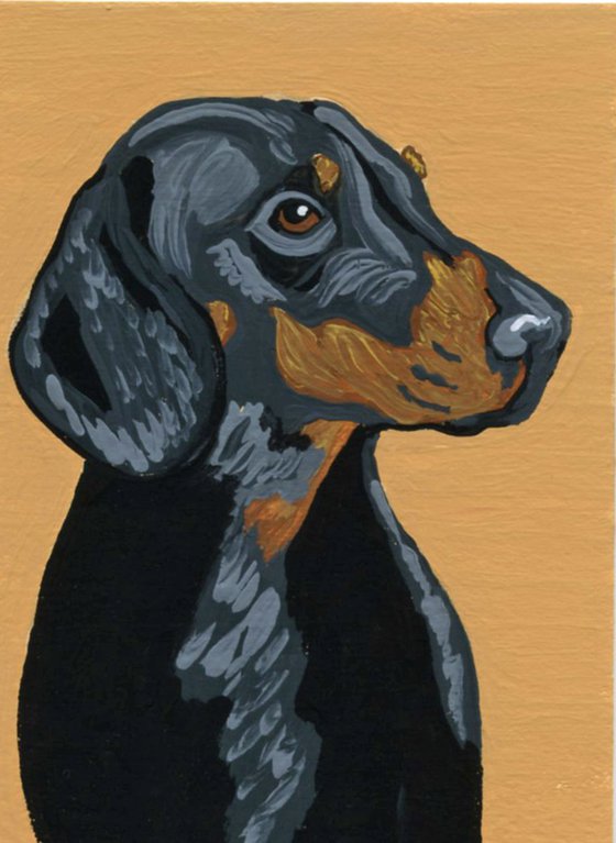ACEO ATC Original Miniature Painting Dachshund Doxie Pet Dog Art-Carla Smale