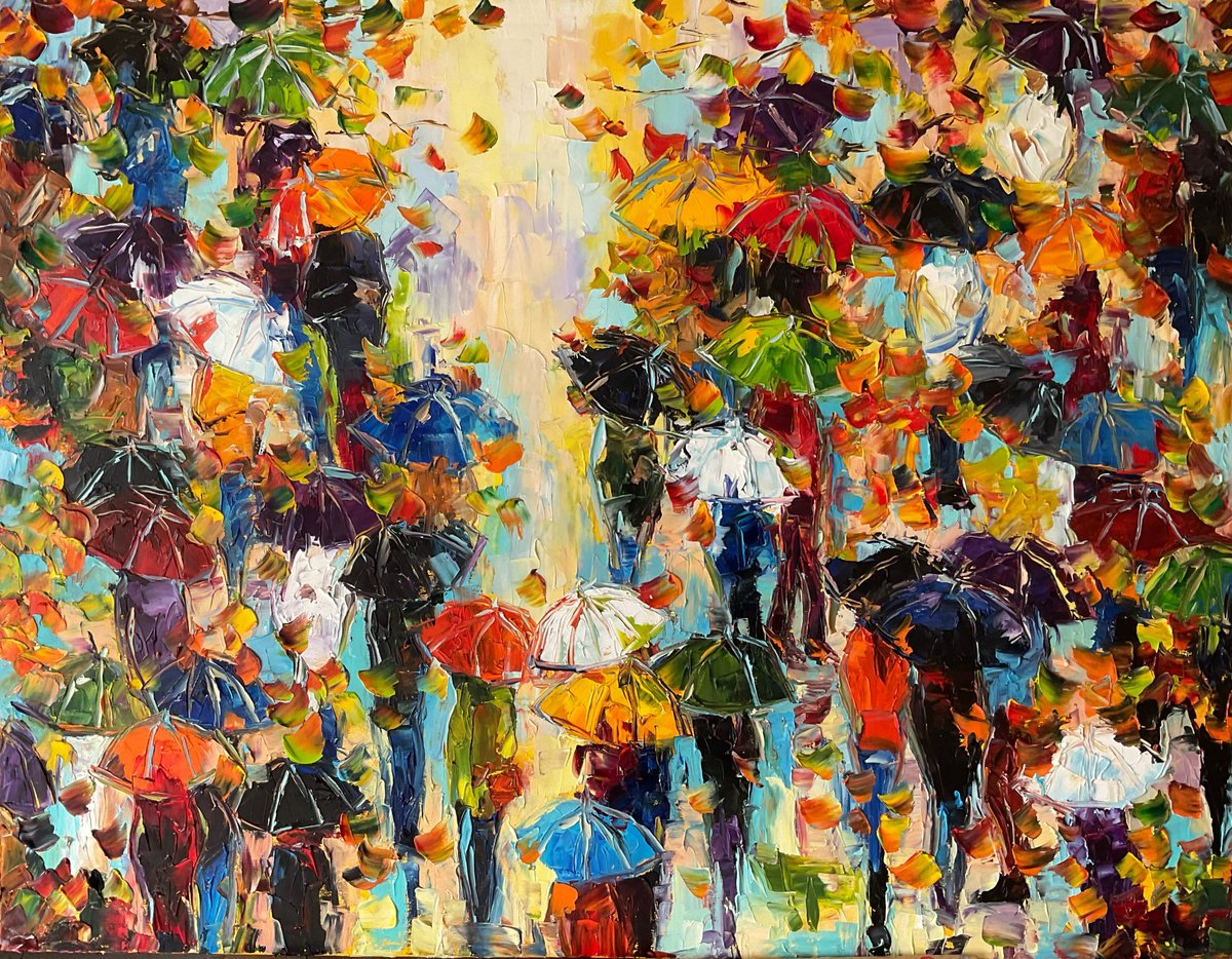 Autumn . Umbrellas. Sunny Day.