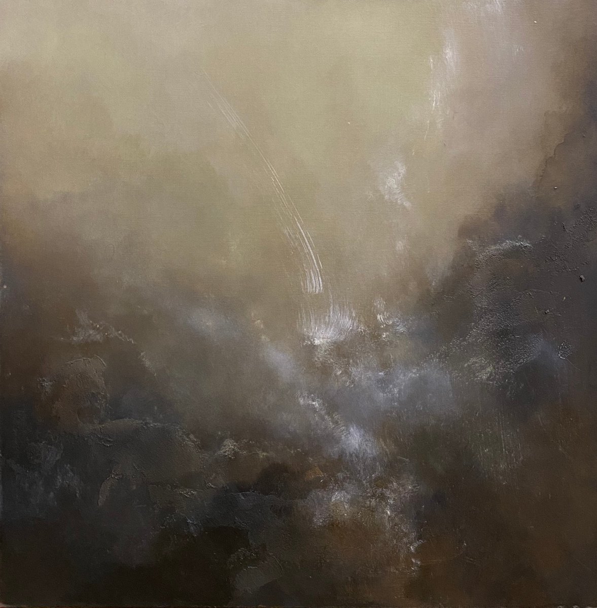 Сlearing my mind 50X50 cm - gold particles original oil painting landscape gift modern urb... by Elena Troyanskaya