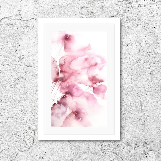 Pink abstract flowers painting, diptych "Floral marshmallow"